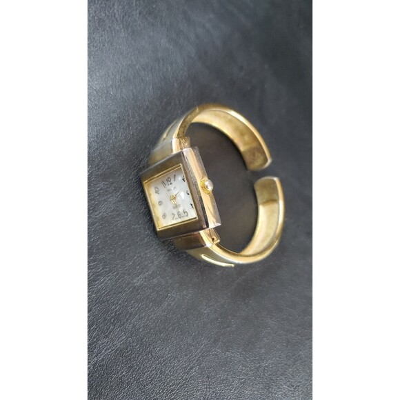 ANYA Hindmarch Gold Tone Square White Face Bangle Quartz Ladies Cuff Watch - Picture 11 of 11